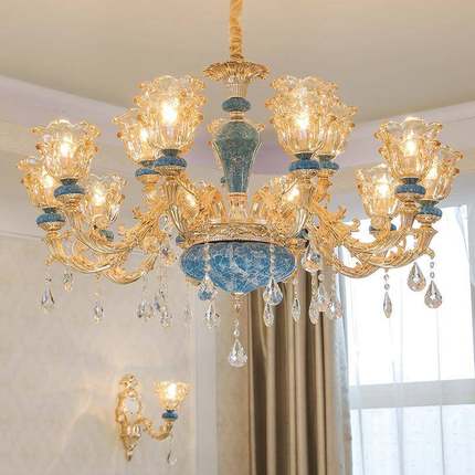 2023新款陶瓷LED蜡烛灯客厅餐厅卧室灯具美式大厅吊灯奢华吊灯