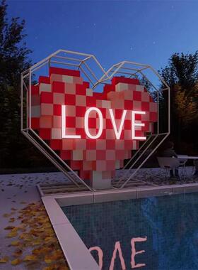 天梯户外景观小品婚庆用品爱心装置爱心大型VE打卡LO红色拍照美陈