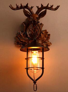 鹿头壁灯船坞乡村酒吧KTV过道复古工业餐厅灯具led灯室内鹿角LED