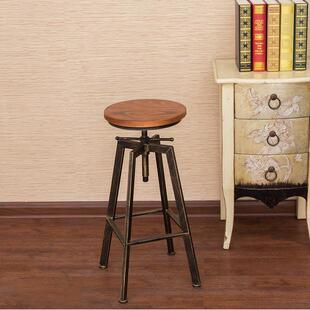 美式实木铁艺做旧电脑椅酒吧椅复古椅餐椅休闲椅升降吧台椅