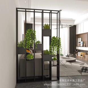 美式工业风隔断玄关现代铁艺办公室绿植花架客餐厅屏风置物架装饰