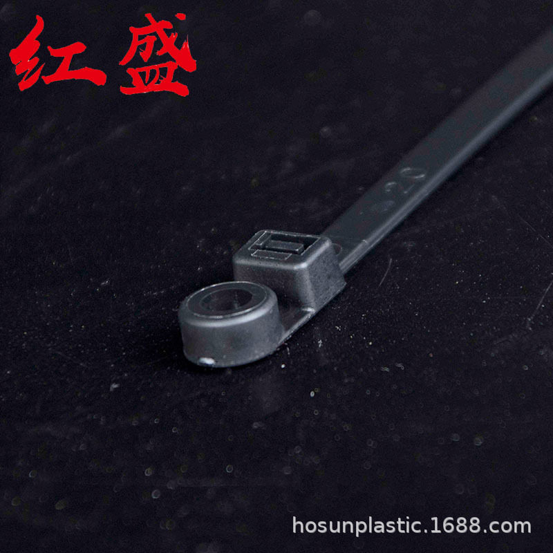 4.8*200螺丝安装式固定头扎带 黑色M5孔径电线捆扎固定头尼龙扎带