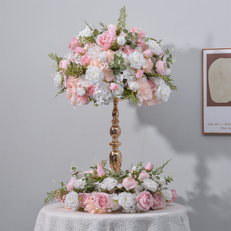 广千丰新款粉白色花球花环婚礼主桌摆放花橱窗展厅烛台装饰仿真花