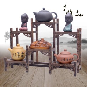 昊林轩红木紫砂壶架子茶具架小博古架 鸡翅木实木托架多宝阁底座