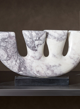 现代极简轻奢书房书柜软装陈列搭配设计大理石摆件雕塑书档氛围感