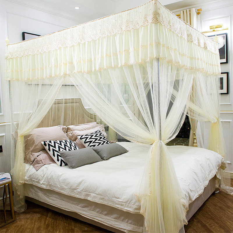 蚊帐家用公主风1.5m1.8米1.2m床新款三开门宫廷落地加粗支架纹帐