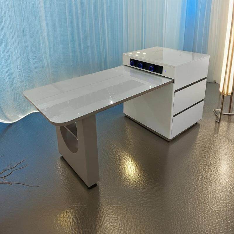 奶油风岛台餐桌茶台一体家用意式可伸缩实木岩板茶桌现代简约岛台