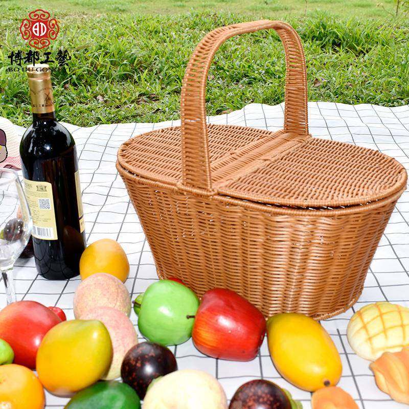 超市购物篮带盖手提篮仿藤编户外野餐收纳筐家用买菜购物篮水果篮,农用物资,其他肥料,淘宝优惠券,粉丝福利购,淘宝优惠卷