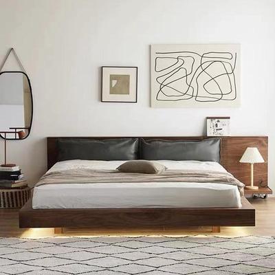 北欧黑胡桃木床现代简约樱桃木榻榻米日式地台矮床实木悬浮床架