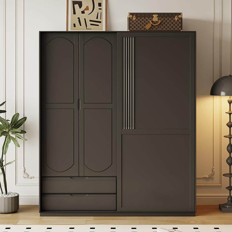 复古衣柜家用卧室现代简约柜子储物收纳柜多层带柜门黑色复古衣柜