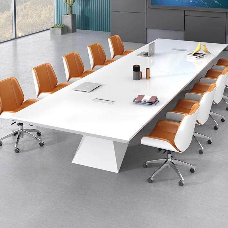 白色烤漆办公会议桌长桌简约现代大型桌椅组合烤漆会议室接待高端