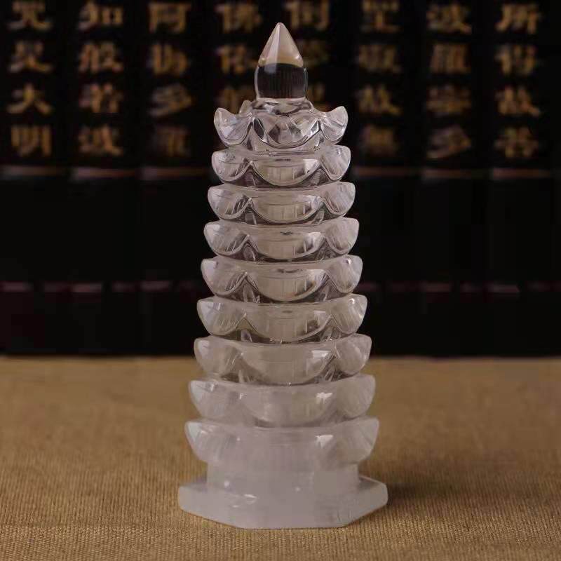 直销天然白粉黄紫水晶文昌塔摆件水晶原石手工雕刻办公桌饰品