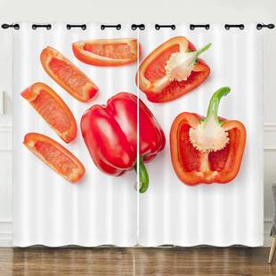 ebay窗帘蔬菜红椒数码 印花遮光帘子欧美尺寸免打孔
