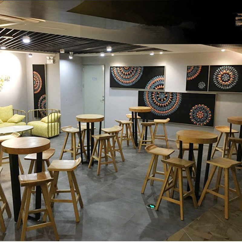 实木铁艺吧台桌椅奶茶店吧台椅多功能高脚桌椅组合酒吧小圆桌吧凳