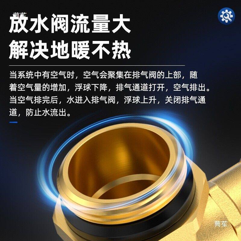 全铜地暖分水器自动排气阀排水排污放水阀黄铜阀体堵头抗氧耐腐蚀