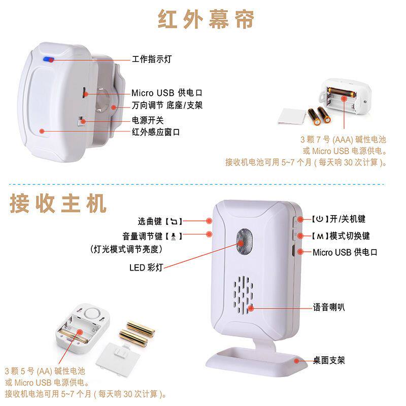 分体式感应遥控门铃一拖四店铺进门迎宾欢迎光临无线防盗器报警器