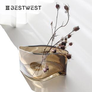 博西家居璃不规则扁明花瓶YYC-2443摆件创家居轻奢客意厅餐桌透玻