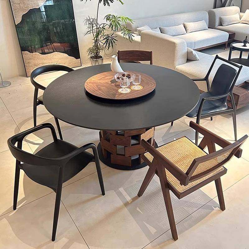 复古北美黑胡桃木大圆形全实木餐桌圆桌现代简约轻奢北欧家用饭台