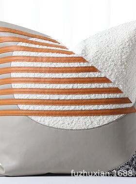 现代简约轻奢沙发抱枕样板间民宿客厅靠垫橙色条纹设计师靠枕靠包