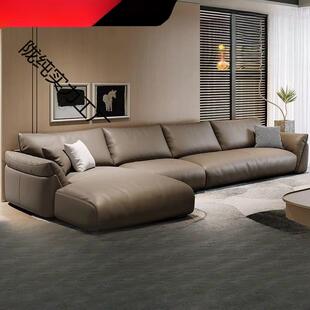 颐舍真皮意式极简沙发障垫真皮意式客厅直排皮艺沙发大靠包轻奢风