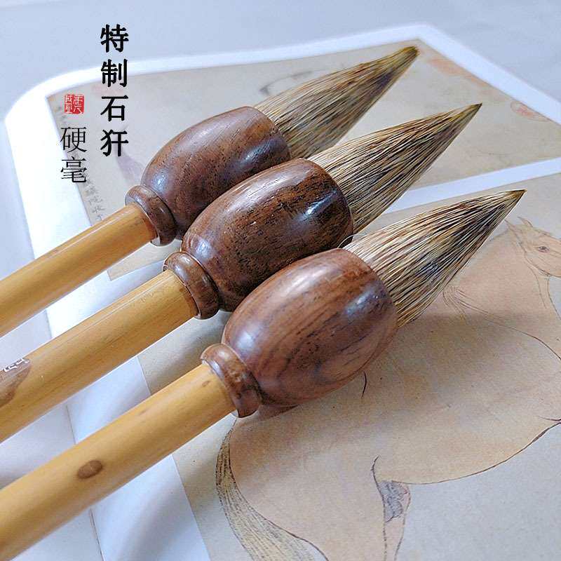 【源头厂家】艺术家专用山水山马石獾毛笔文房四宝精品蒜头犴毫笔