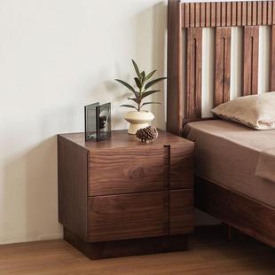 北欧实木黑胡桃木床头柜原木卧室储物柜现代简约床边柜日式收纳柜