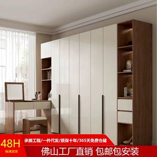 奶油风实木一门到顶衣柜家用卧室储物带转角书桌梳妆台一体大衣橱