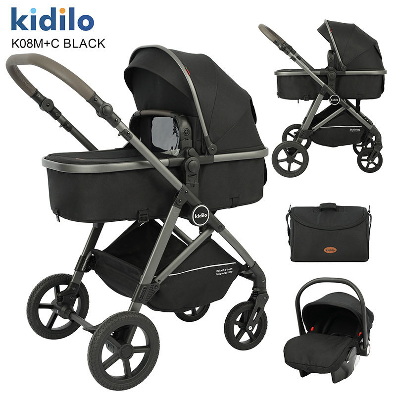 kidilo三合一提篮婴儿推车高景观可坐躺双向避震折叠儿童遛弯神器