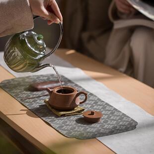 A6L归云居中式纯色客厅茶室织锦小茶席知舍传统菱花纹多色布艺