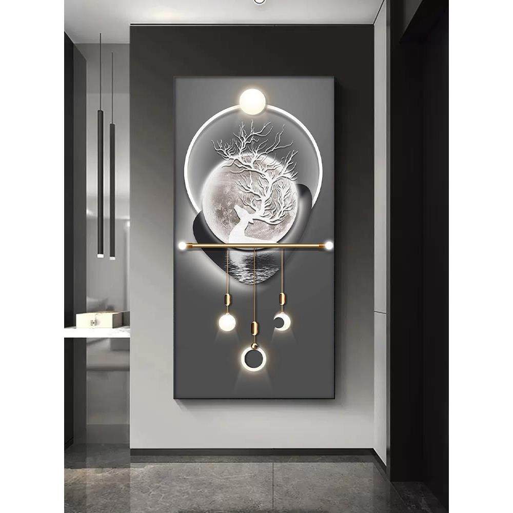 客厅玄关竖版LED灯带装饰画现代好寓意走廊过道壁画轻奢入户挂画