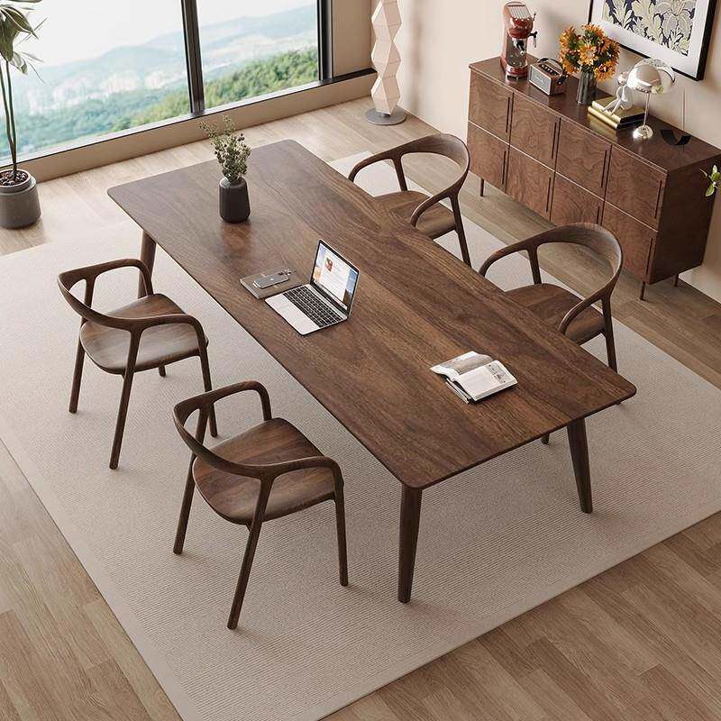 现代简约长条餐桌原木大板桌家用全实木书桌南美胡桃木学习办公桌