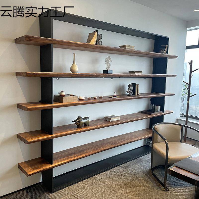 原实木书架客厅墙架子复古办公室简约置物架落地陈列架展示架