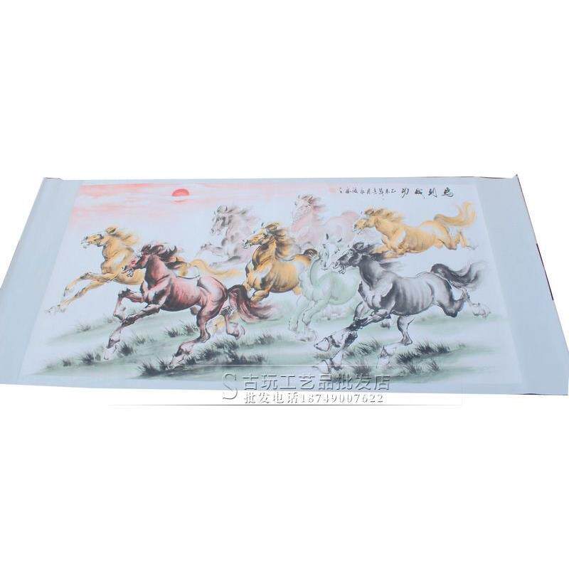 直销字画国画书法中堂画山水画挂画《八马》图