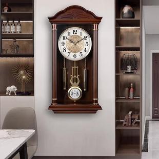 金钟宝中式钟表报时挂钟客厅老式挂表家用复古挂墙时钟静音石英钟