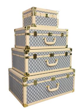 样板间深灰色花纹皮边手提箱衣帽间展厅软装储物收纳箱复古装饰箱