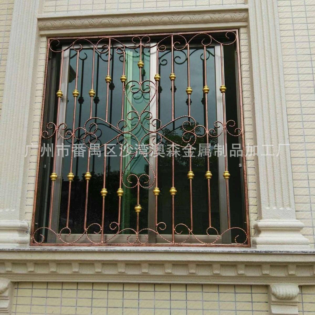 广东直销欧式烤漆铁艺防护窗纯手工锻打铁艺新品家用防盗窗
