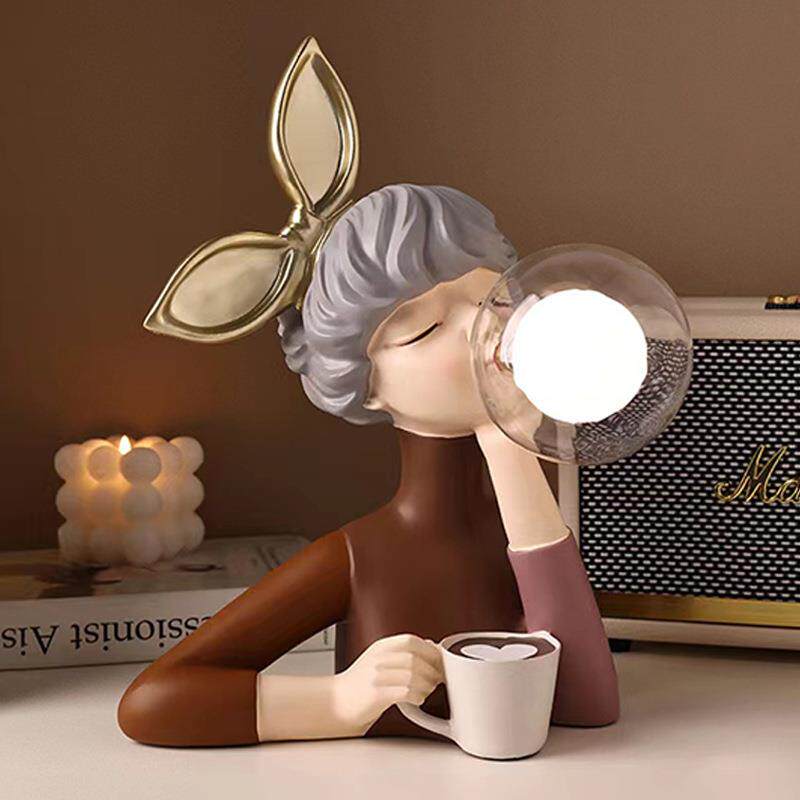 热卖泡泡女孩少女家居客厅欧式LED灯装饰摆件小夜灯树脂工艺