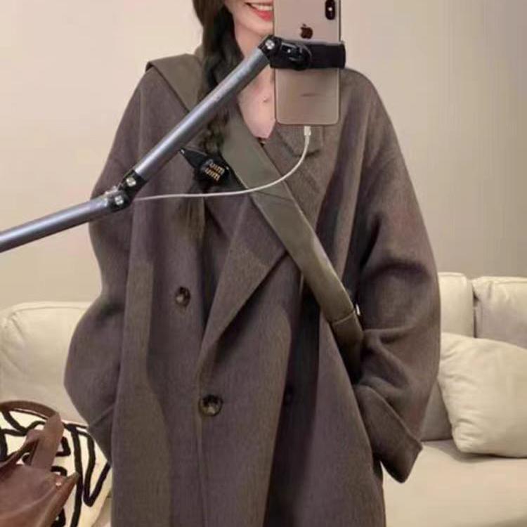 高级感双面羊绒大衣女慵懒风冬新款韩系宽松高端美拉德羊毛呢外套