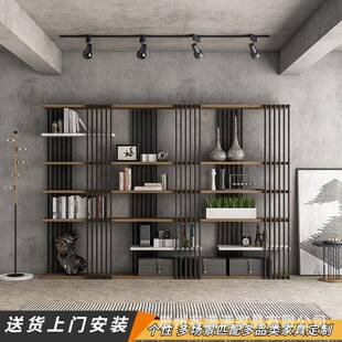 网红书架落地创意客厅铁艺隔断置物架设计师家具loft实木架子个性