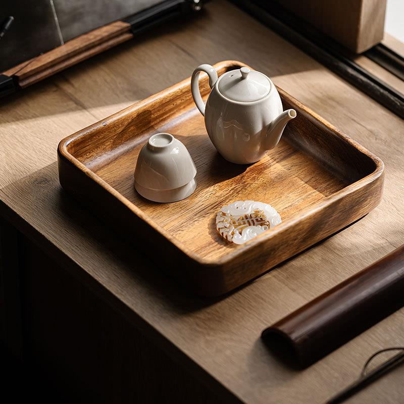 观岚胡桃木家用简约四方茶盘复古实木茶点盘茶具收纳茶托盘