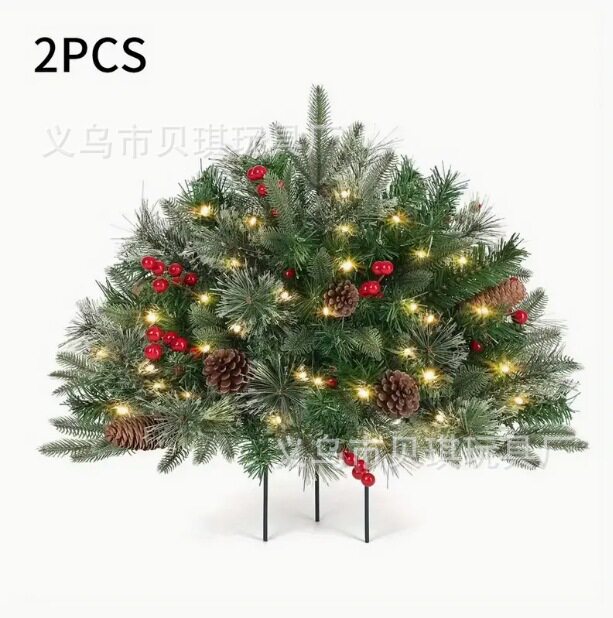 亚马逊热销圣诞树地插小树门前庭院雪地摆件仿真装饰用品带暖白灯