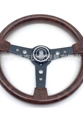 汽车改装350MM桃木方向盘通用平面黑架赛车方向盘steeringwheel