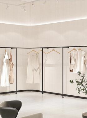 服装店展示架黑色不锈钢上墙壁挂陈列架男女童装店落地货架挂衣架