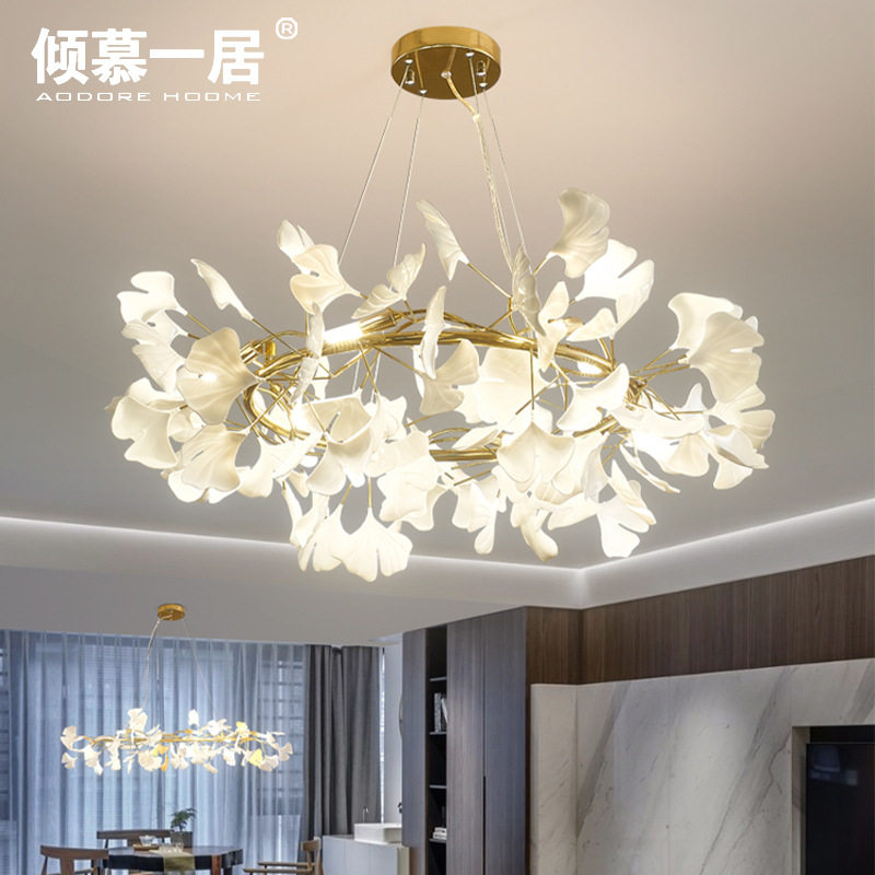 银杏叶吊灯客厅灯复式楼别墅餐厅酒店艺术创意设计师装饰灯具吊灯