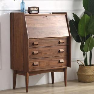 北欧实木书柜简约现代客厅电视边柜卧室书写收藏柜铜钥匙秘书柜