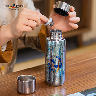 TUNEPATTERN汀派纯钛保温杯彩绘钛杯磁吸盖双层钛水杯焖茶焖泡杯