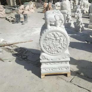 石雕门墩汉白玉小象一对石晚霞红抱鼓石庭院门口摆件