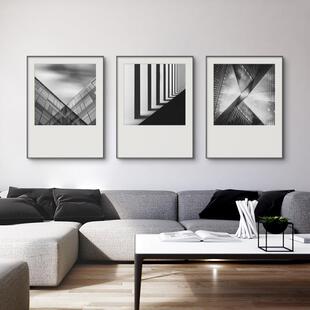 北欧黑白工作室装饰画样板间办公室现代简约卡纸建筑摄影文艺挂画
