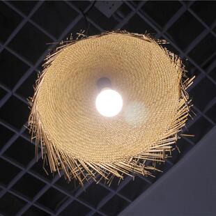 创意款现代简约草编灯餐厅酒吧客厅灯草编织东南亚风格吊灯