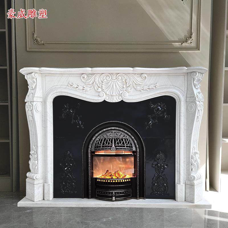 大理石壁炉石雕欧式汉白玉法式浮雕装饰柜摆件家用石材壁炉现货